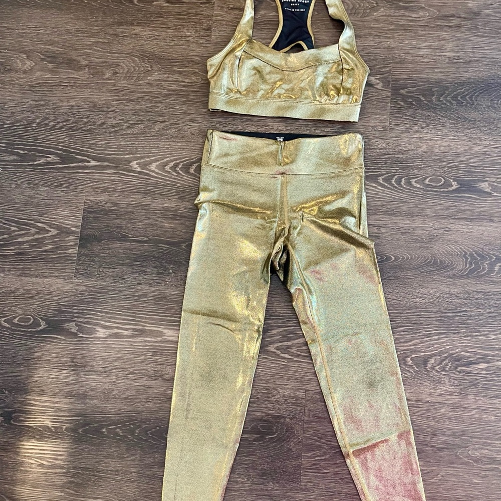Gold Metallic Sports Bra and Leggings Set